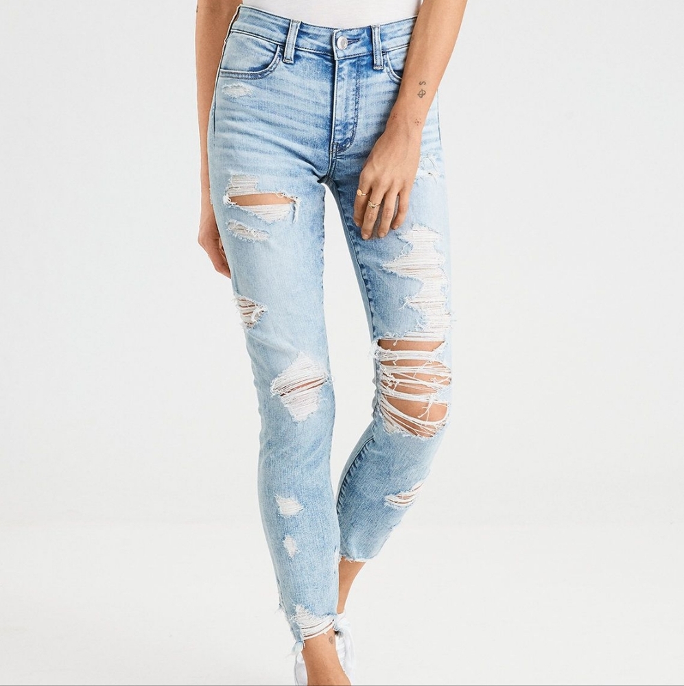 American high rise distressed jegging